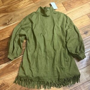 Olive Green Fringe Tunic Dress